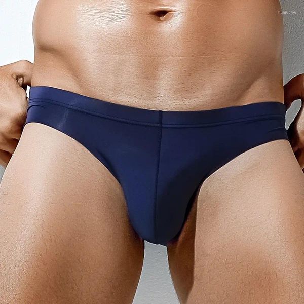 Cuecas masculinas sólidas elásticas apertadas cintura baixa gelo seda alta garfo tanga fitness esportes cuecas confortáveis
