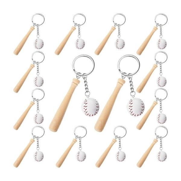 Portachiavi 16 pezzi Mini portachiavi da baseball con mazza di legno per feste a tema sportivo Squadra souvenir Atleti Premi Bomboniere299v