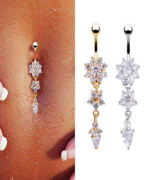 Seksi Sallanslı Göbek Çubukları Göbek Düğmesi Yüzükler Göbek Piercing Cz Crystal Çiçek Vücut Takı Göbek Piercing Halkalar Damla 6147186