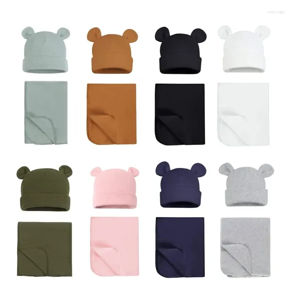 Coperte in cotone Coperta per la cameretta dei bambini Cappello per le orecchie dell'orso Fasce per bambini 2 pezzi Neonato 0-6 mesi Nato Lenire Sacco a pelo Delicato sulla pelle A2UB