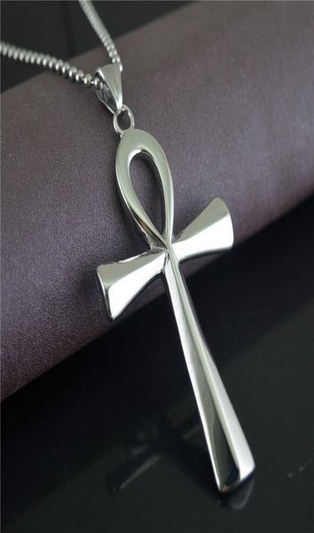 Novo comércio exterior acessórios de moda simples brilhante antigo egito cruz titânio aço pingente colar pendurado ornamentos stn8316424130