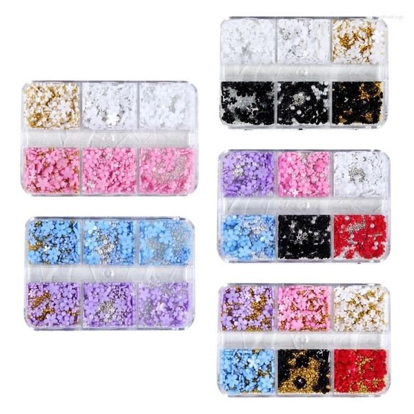 Glitter per unghie A0ND Oro Argento Perla Art Charms Bianco/Rosa/Blu/Viola/Fiore rosso 3D Design misto per fai da te