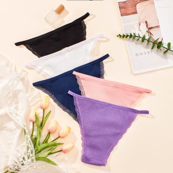 Kadın Panties 3pcs Pamuk Teşhal Seksi Kadınlar Dantelli iç çamaşırı Düşük Bel Kılavuzu İç Çamaşırı Bayanlar T-BACK BIKINI İÇİN