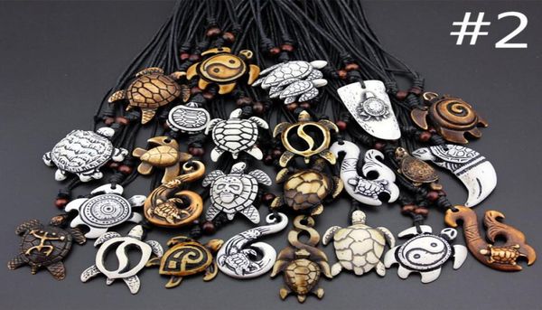 Joias mistas lotes inteiros 25 peças imitação de osso de iaque esculpido sorte surf tartarugas marinhas pingentes colar para homens mulheres crianças01455118