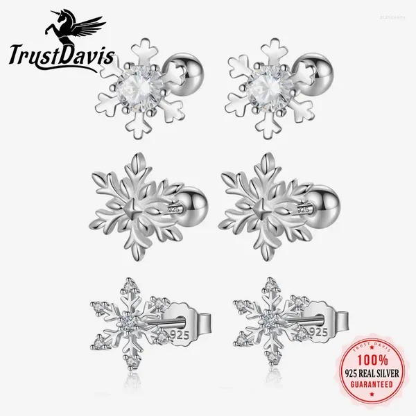 Orecchini a lobo Trustdavis Ragazze Vero Argento Sterling 925 Regalo di Inverno Fiocchi di Neve Mamma Figlia Festa di Compleanno Gioielleria Raffinata DS4362