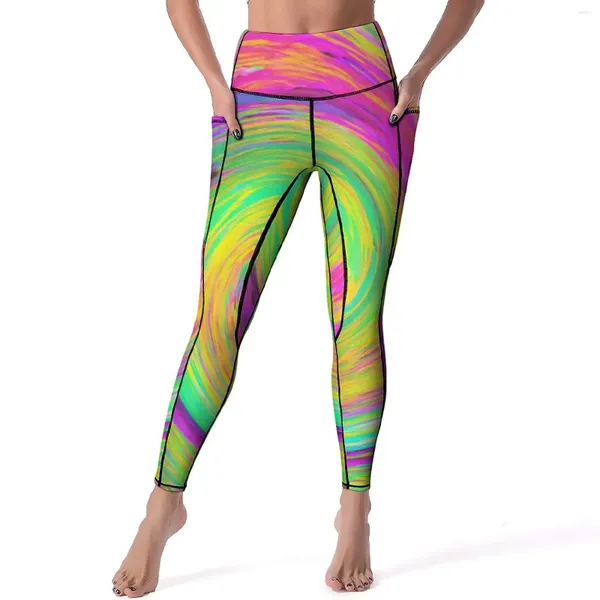 Aktive Hose Gelb Liquid Swirl Yoga Groovy Abstract Fitness Leggings Hohe Taille Elastisch Sport Elegante Grafik Legging Geschenk