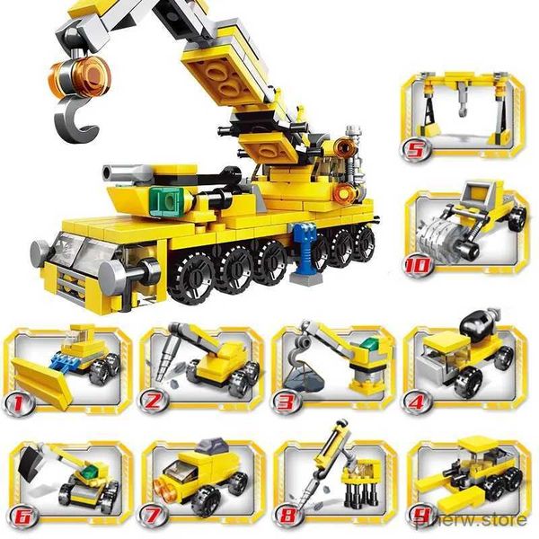 Blocchi da costruzione per bambini.Set di 226 pezzi di blocchi di costruzione per camion urbani. Kit di veicoli con gru da costruzione 10 in 1 Regali STEM creativi