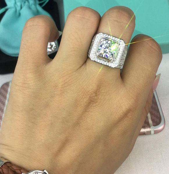 Anel solitário de diamante masculino, anel de moda dominador, prata geométrica, tamanho quadrado 813, anel de pedra masculino 1495150