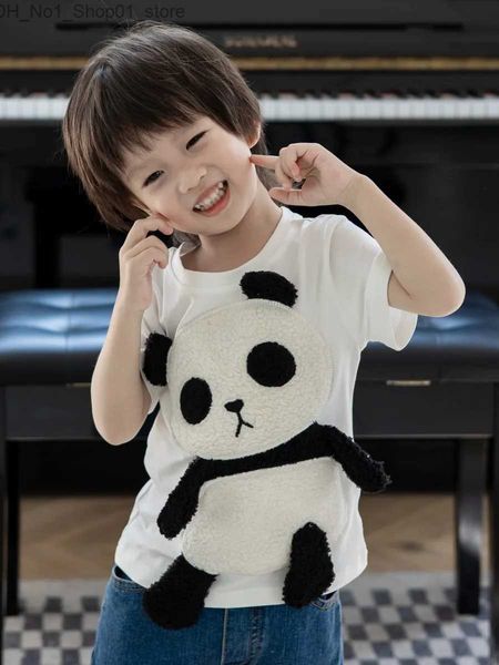 T-Shirts Niedlicher Cartoon 3D Kleiner Panda T-Shirt Kurzarm Kinder Jungen und Mädchen Baby Top Sommer Q240218