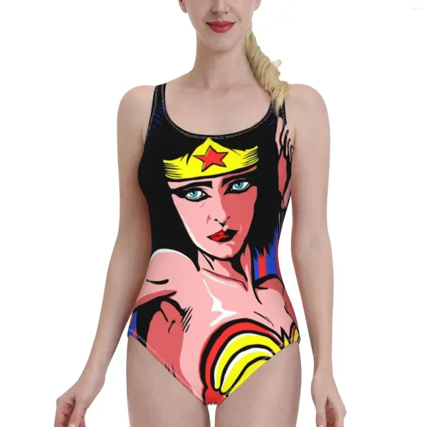 Mulheres Swimwear Pós-Punk Super Friends-Wonder One Piece Swimsuit Mulheres Sexy Clássico Backless Bodysuit Beach Bathing Wear