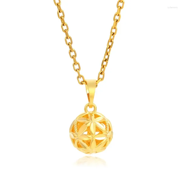 Colares de pingente feminino luxo elegante 24k banhado a ouro colar oco para fora bola corrente jóias presente para namorada esposa design exclusivo