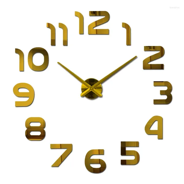 Relógios de parede Acrílico Espelho DIY Relógio Relógio Adesivos Reloj de Pared Horloge Grande Decorativo Quartzo Moderno Grátis