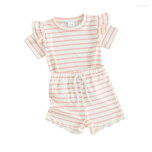 Conjuntos de roupas para bebês meninas, 2 peças, roupas de verão, sem mangas, regata em camadas, shorts com cinto, roupas infantis
