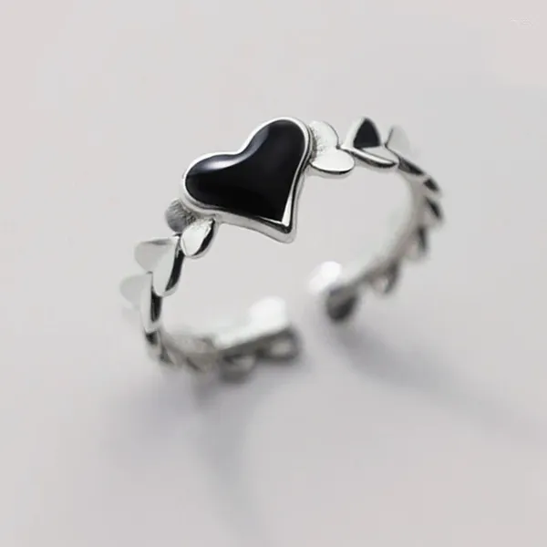 Anéis de casamento romântico preto amor coração resina retro thai prata feminino anel de noivado jóias para mulheres 2024 design sem desbotamento presentes