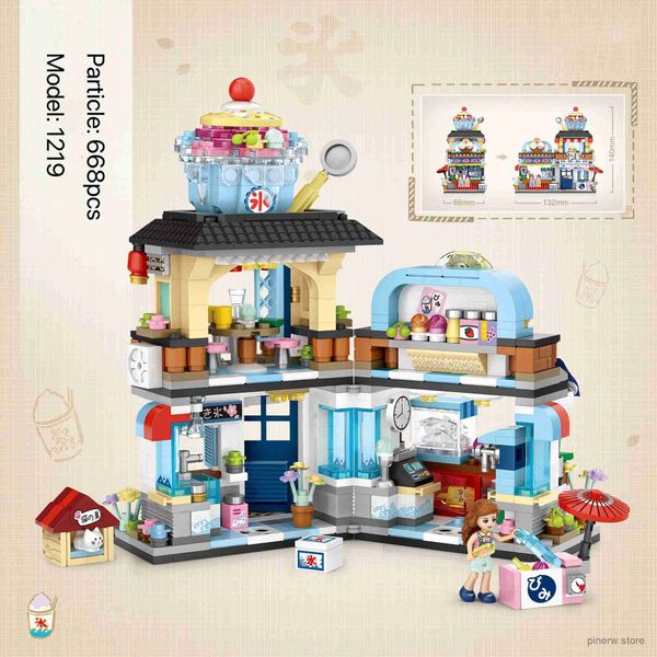 Blocos lizhi polvo raspado loja de gelo mini grânulos japonês vista rua blocos de construção maré brinquedo presentes para crianças 1218