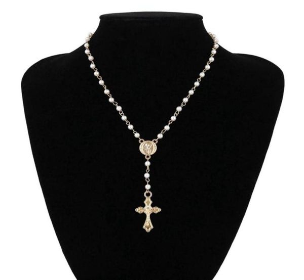 Collana con perline di rosario cattolico Collana da donna Gioielli religiosi Catena in oro Lin Multistrato Girocollo Collane con pendente a forma di vite58855745375761