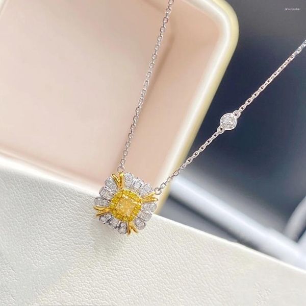 Ketten KLN2024 Schmuck aus reinem 18-karätigem Gold, massiver G18-karätiger natürlicher gelber Diamanten, 0,235 ct, Anhänger, Edelstein-Halsketten für Frauen