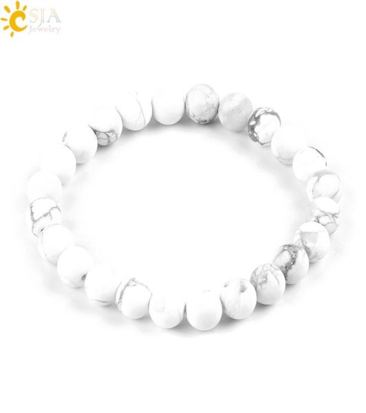 CSJA 8mm Smalto opaco Alta qualità Bianco Turchese Howlite Pietra preziosa fortunata Perline Mala Braccialetti con fili Meditazione Uomo Donna Gioiello6429046