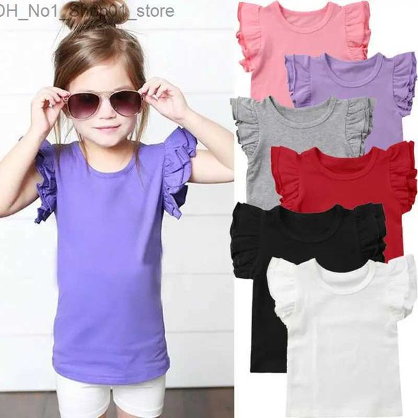 T-Shirts Kleinkind Baby Mädchen Junge Fliegende Ärmel Solide Baumwolle T-Shirt Tops Sommer Outfits Kinderkleidung 0-4T Q240218