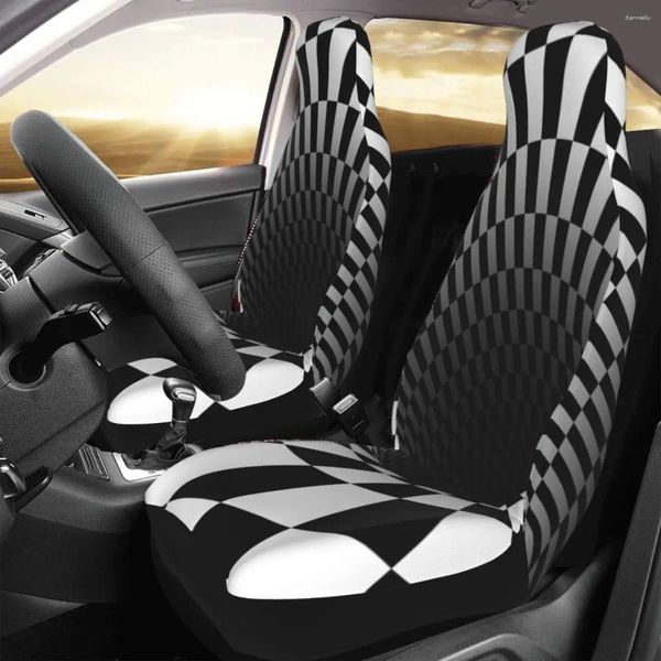 Capas de assento de carro Retro Abstrato Preto e Branco Ilusão Geométrica 3D Monotone Mistério Vortex Capa Impressão Personalizada
