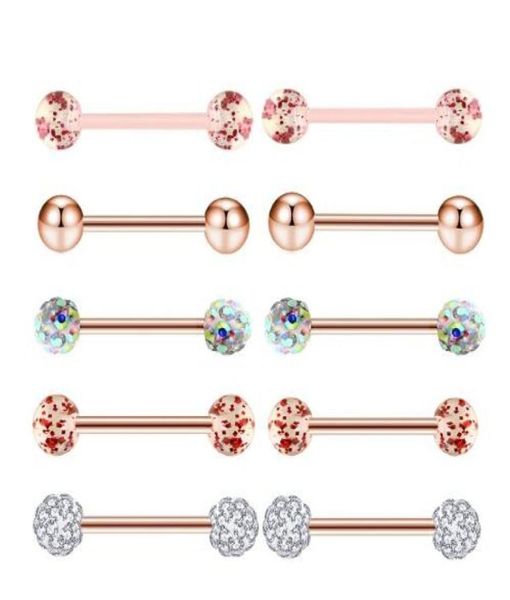 10er Set Gold Rose Zungenringe Edelstahl Acryl Ohrringe Hanteln Körper Tragus Piercing Schmuck Nippelring9480570