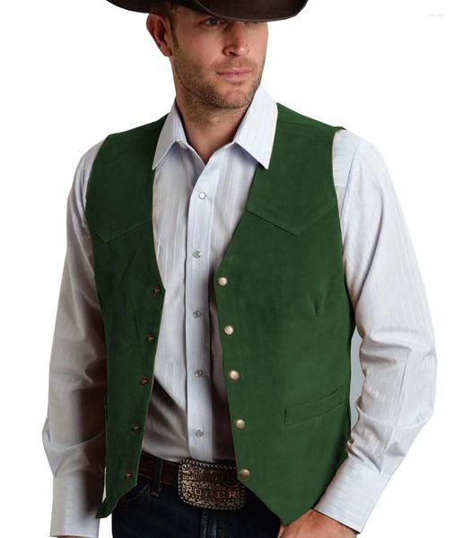 Gilet da uomo Gilet da uomo in pelle scamosciata 5 Design con bottoni dorati Abito da cowboy occidentale Gilet Giacca da smoking Slim Fit Costume invernale Homme