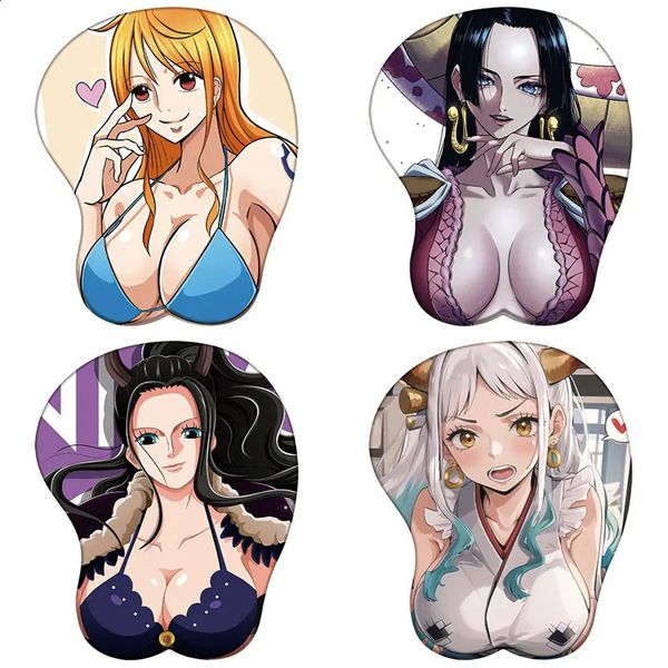 Anime 3d suporte de pulso mouse pad nami robin uta hancock yamato silicone mousepad sexy peito 3d descanso de pulso tapete de mouse 240131