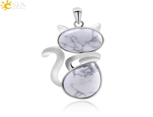 CSJA Kitty Cat Kitten Charms Collana Pendenti per ragazza Regalo Chakra Perline di pietre preziose naturali Vera ametista Quarzo rosa Occhio di tigre An1069156