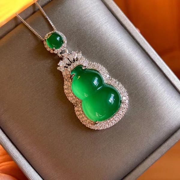 2024 Choucong Marca Gourd Pingente Jóias de Luxo 925 Sterling Silver Fill Lab Verde Jade Marquise Cut Zircon CZ Diamond Party Mulheres Casamento Clavícula Colar Presente