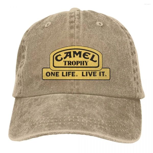 Bonés de bola retro camelo troféu logotipo boné de beisebol unisex angustiado denim headwear exercícios ao ar livre presente chapéu