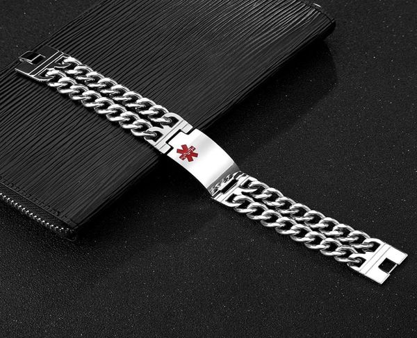 23mm de largura men039s alerta médico id tag link corrente pulseira de aço inoxidável pulso para homens cuba pulseira gravura9389724