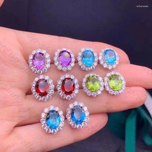 Stud Küpe Lüks ve Atmosferik Stil 925 Gümüş Kadın Topaz Garnet Ametist Peridot Çeşitli Stiller