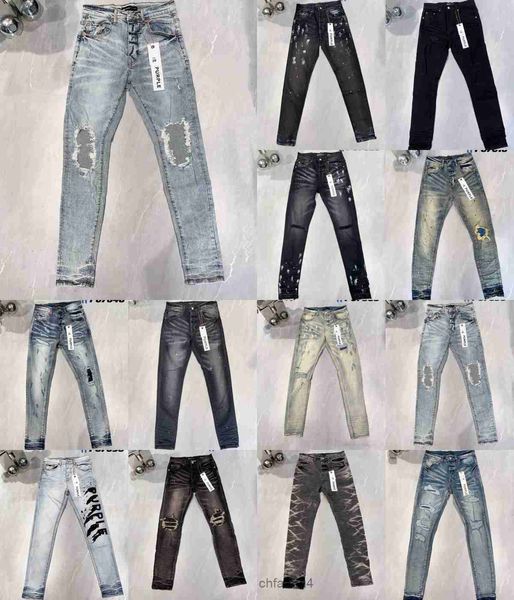 Designerjeans für Herrenhosen Lila Lila Jeans Herrentrends Distressed Black Ripped Biker Slim Fit Motorrad Mans Stacked Men Baggy Hole KCH8