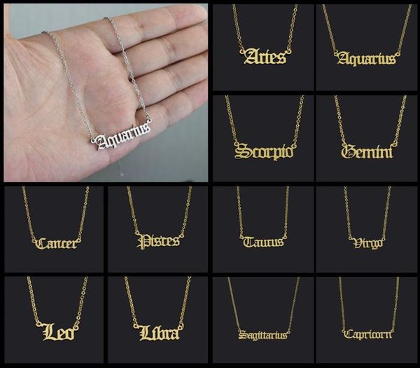 Collane con ciondolo Collana con lettera zodiacale Vergine Scorpione Sagittario Pesci Ariete Toro Gemelli Cancro Old English 12 Costellazione2028460