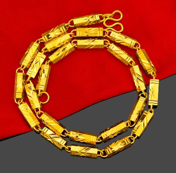 Популярное вьетнамское золото из горящего золота, мужское твердое ожерелье из чистого шестиугольного бамбука, винтажное ожерелье для босса, позолоченный орнамент Who5615181