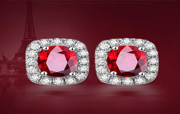 Kleine elegante Rubin-Edelsteine, rote Kristall-Ohrstecker, Damenmode, Zirkon, Diamant, Weißgold, Sterling-Silber 925, Luxus-Schmuck2634907