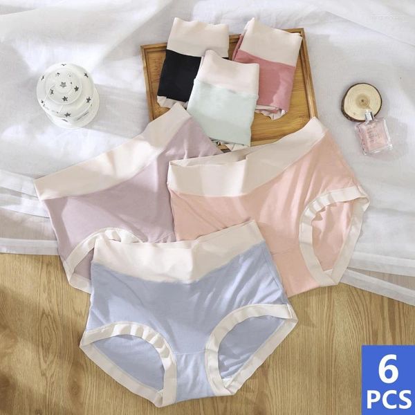 Kadın Panties 6pcs Seksi Renk Kontrast Buz İpek İç çamaşırı Damgarlık Kadın Damgarları Yüksek Bel Kadın Kılavuzu Lady