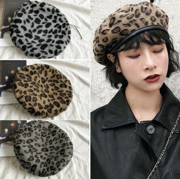 Berets leopardo quente inverno mulheres boina trançada malha gancho chapéu boné de esqui moda chapéus acessórios