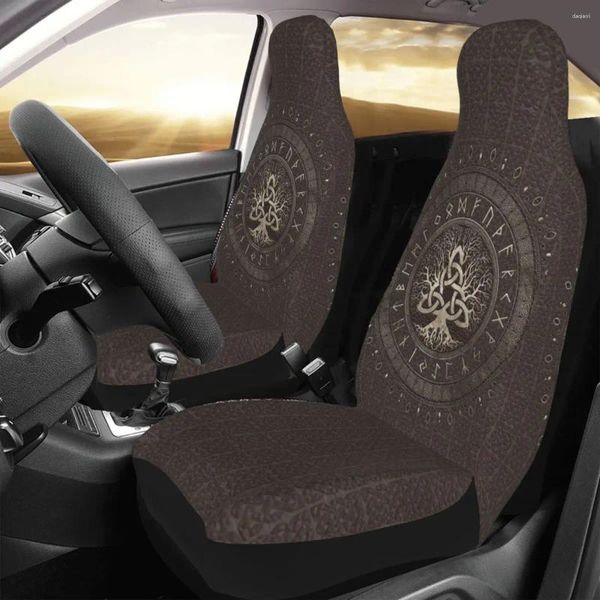 Coprisedili per auto Albero della vita con copertura marrone Triquetra Stampa personalizzata Set di cuscini accessori per protezione anteriore universale