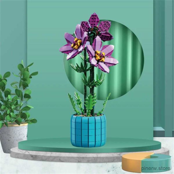 Blocos 2023 buquê rododendro flor blocos de construção pote plantas suculentas decoração para casa cidade criatividade tijolos crianças brinquedos