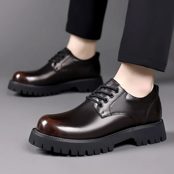 Spring Classic ao ar livre Trends Men's Leather Platform Oxfords Male Derby Casual Lace Up Up