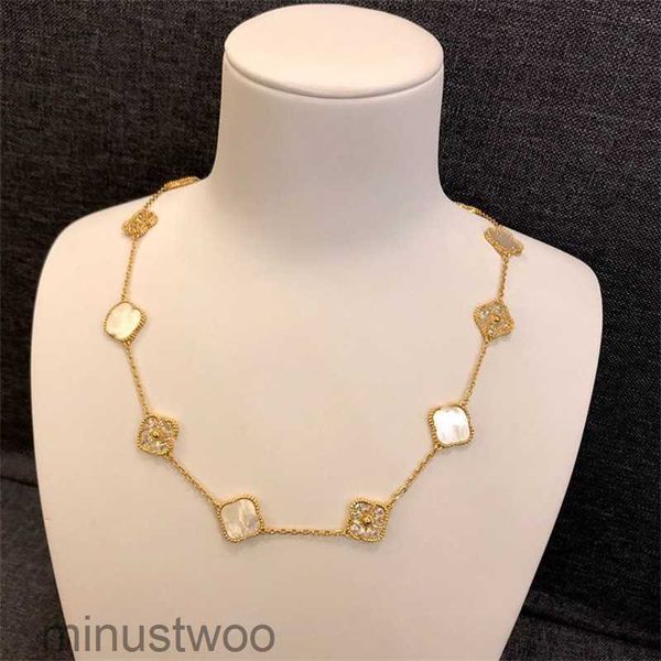 Colar de 10 diamantes moda clássico trevo colar charme 18k ouro rosa banhado a prata pingente de ágata para mulheres menina dia dos namorados noivado designer joias gif KAY2