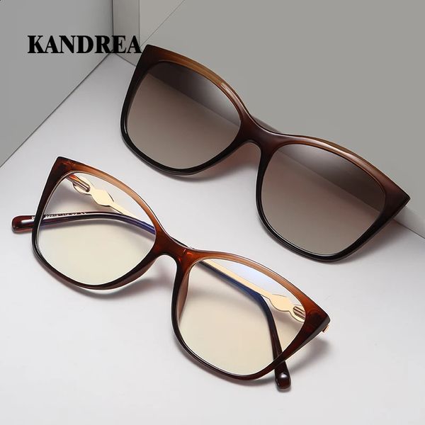 KANDREA Cateye Summer Ladies Occhiali da sole magnetici anti-luce blu Donna Occhiali polarizzati a doppio uso con clip bicolore 96035 240131