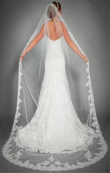 1 Schicht WhiteivoryBridal Cathedral Veil Lace Edge Bridal Wedding Veil With Comb 1T Bridal Veils4122622