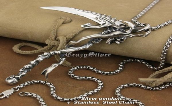 LINSION Enorme argento sterling 925 Grim Reaper Teschio Falce Falce Ciondolo motociclista TA22 Collana in acciaio inossidabile 24 pollici3774096