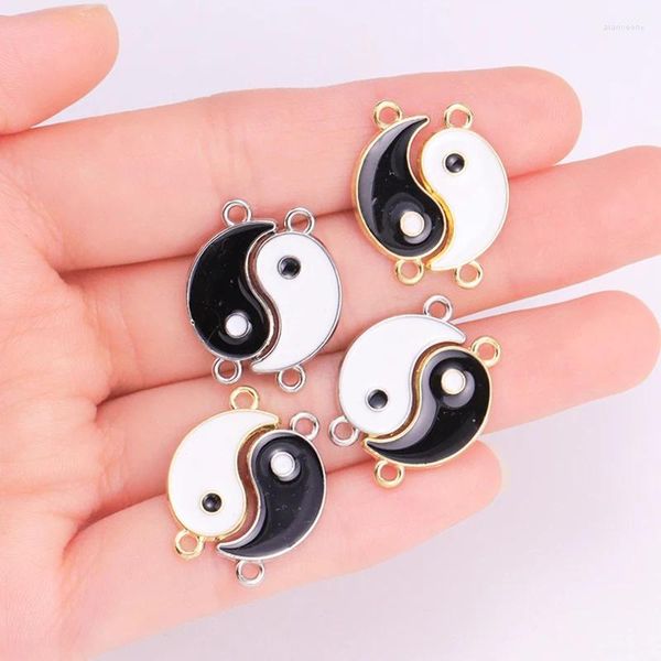 Encantos 10 Pcs Prata Banhado A Ouro Esmalte Kung Fu TaiChi Conector Pingentes Para Colares DIY Fazendo Jóias Artesanais Yin Yang