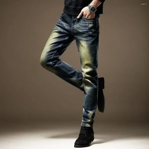 Pantaloni jeans da uomo skinny dritti attillati per uomo pantaloni vintage da cowboy maschili slim fit abbigliamento da moto Y2k anni 2000 buggy alla moda
