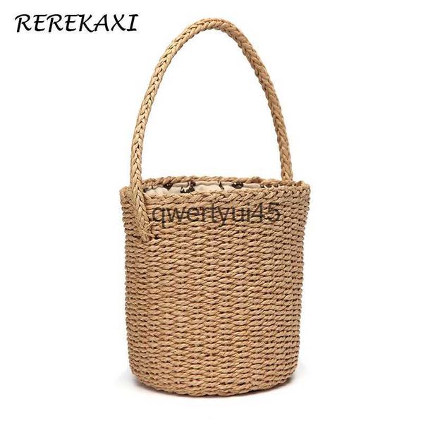Totes Round Bucket Damen andbag Summer Weave Beac Bag Boemia andmade String Straw Bags Female Knied Zylinder Top-andle ToteH24218