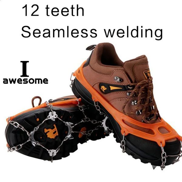 12 dentes de aço gelo pinça pico para sapatos anti deslizamento caminhadas escalada neve picos crampons grampos corrente garras apertos botas capa 240125