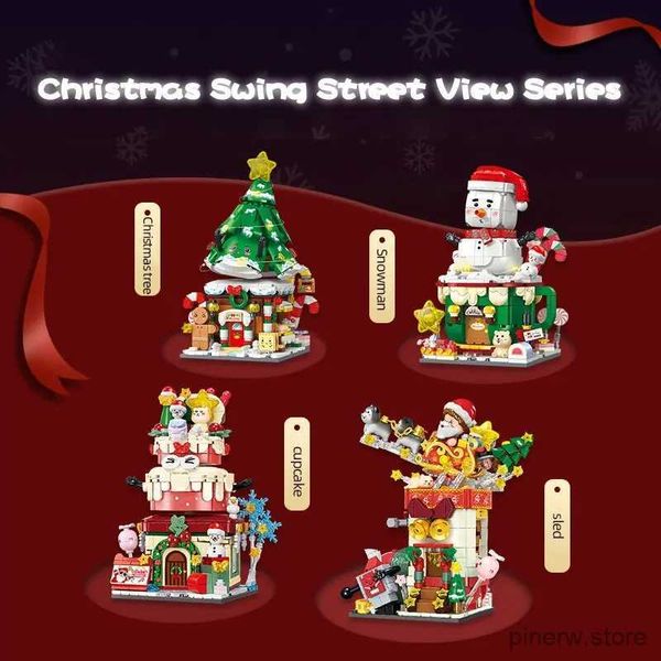 Blocos de natal série streetview blocos de construção árvore de natal trenó boneco de neve bolo montagem modelo tijolos brinquedos kit crianças presente do feriado